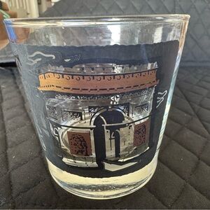 Vtg Collectible TWA Airline Destination Glass Black Gold Lowball Atomic France